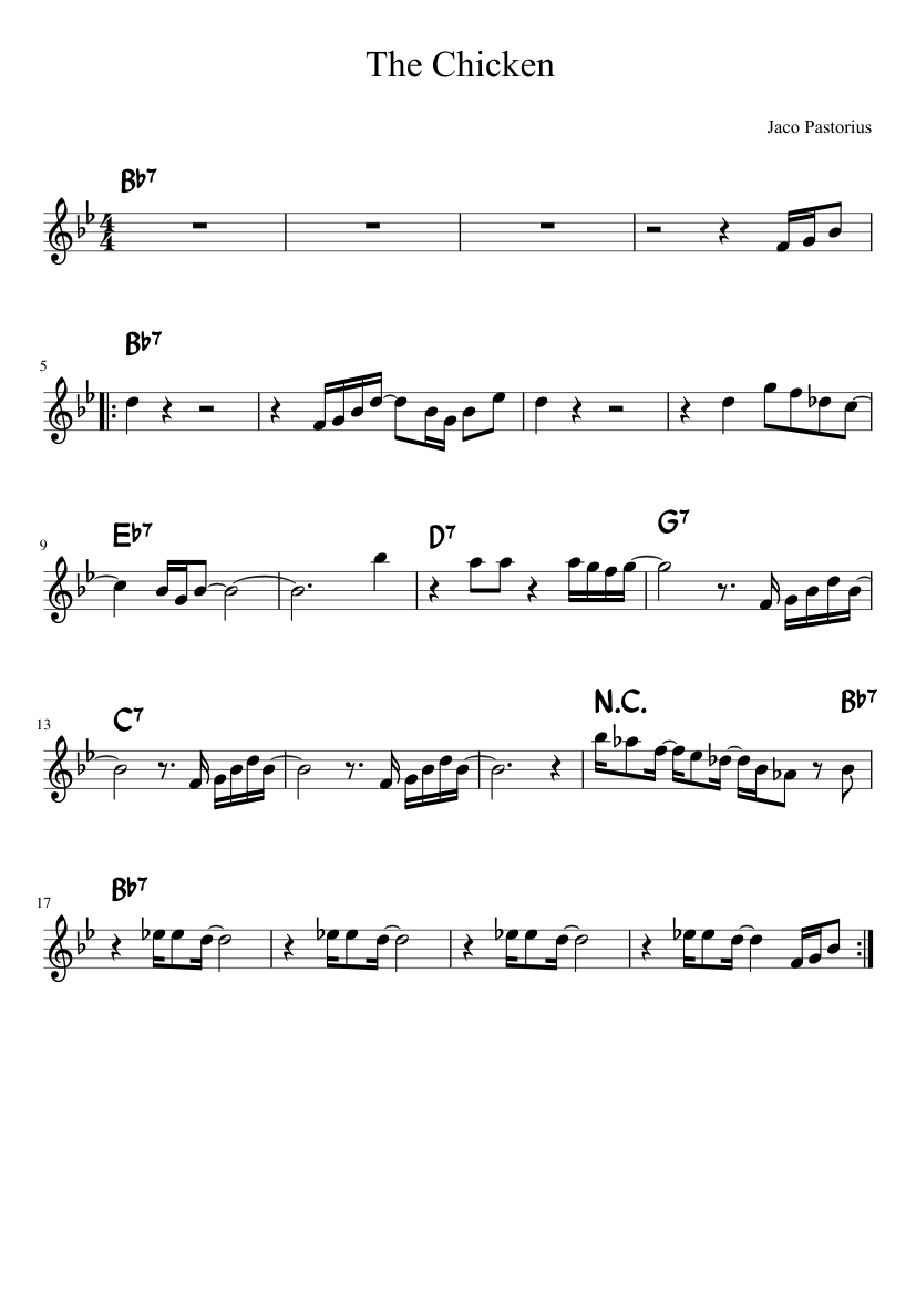 skud Luscious Forberedelse Jaco Pastorius - The Chicken (Key Bb) Sheet music for Saxophone (Alto)  (Solo) | Musescore.com