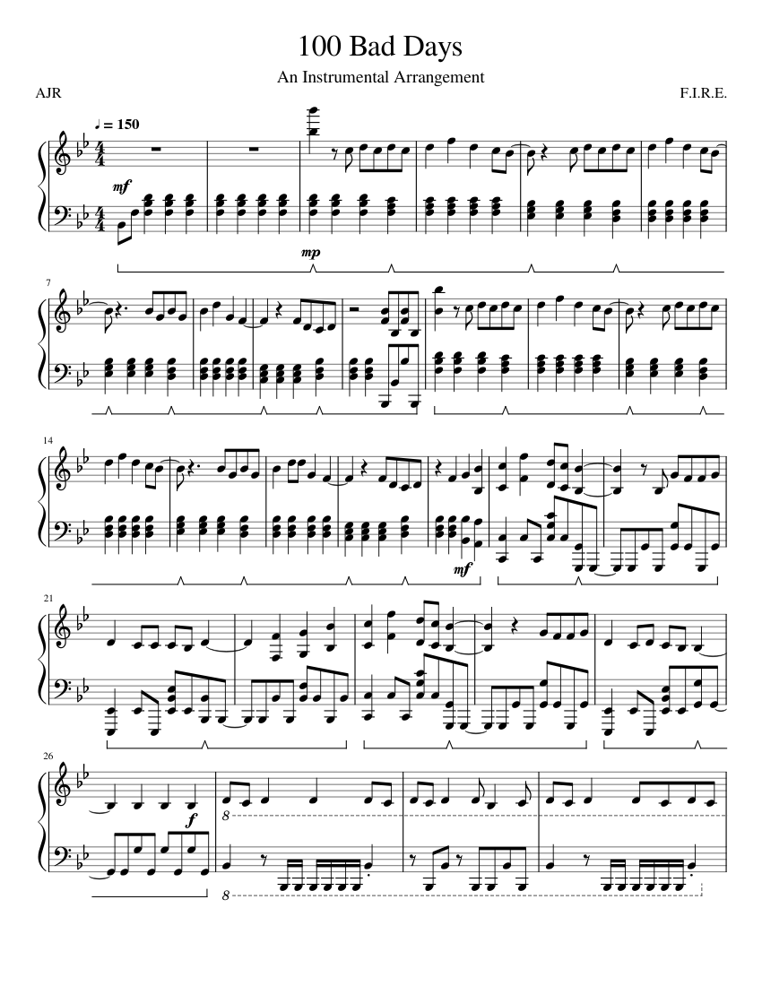 AJR – 100 Bad Days Sheet music for Piano (Solo)