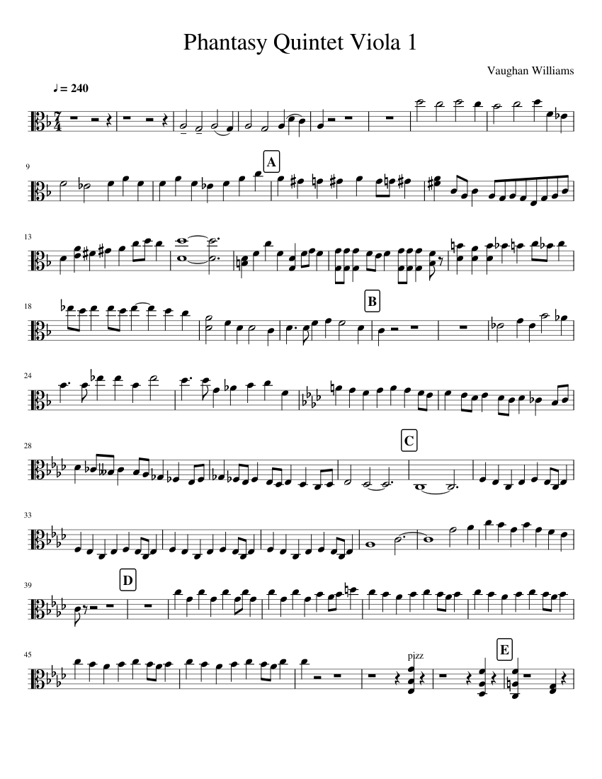 Phantasy Quintet Viola 1 Sheet Music For Viola Solo 