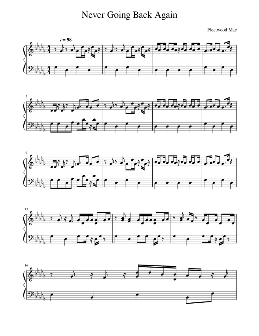 Never Going Back Again Sheet Music For Marimba Solo Musescore Com Don't tell me that it's over when i'm just getting started i'm done with waiting for them 'cause my ship has departed and i can't slow it down, no no i can't slow it down, no. never going back again sheet music for