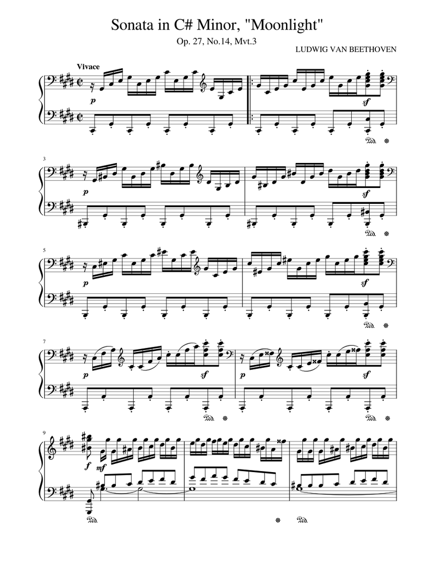 Ludwig van Beethoven - Moonlight Sonata - 3rd movement Sheet music for Piano  (Solo) | Musescore.com