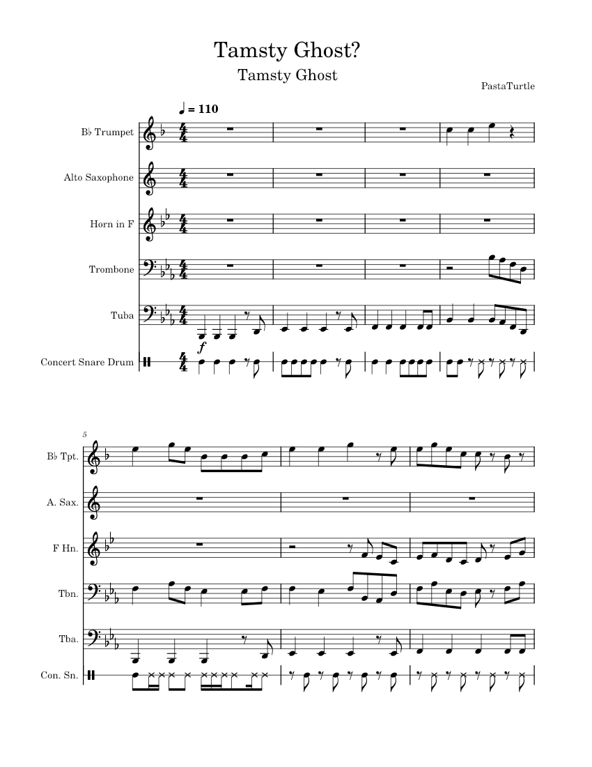 Tamsty Ghost Sheet Music For Trombone Tuba Saxophone Alto Trumpet In Tamsty ghost sheet music for trombone tuba saxophone alto trumpet in