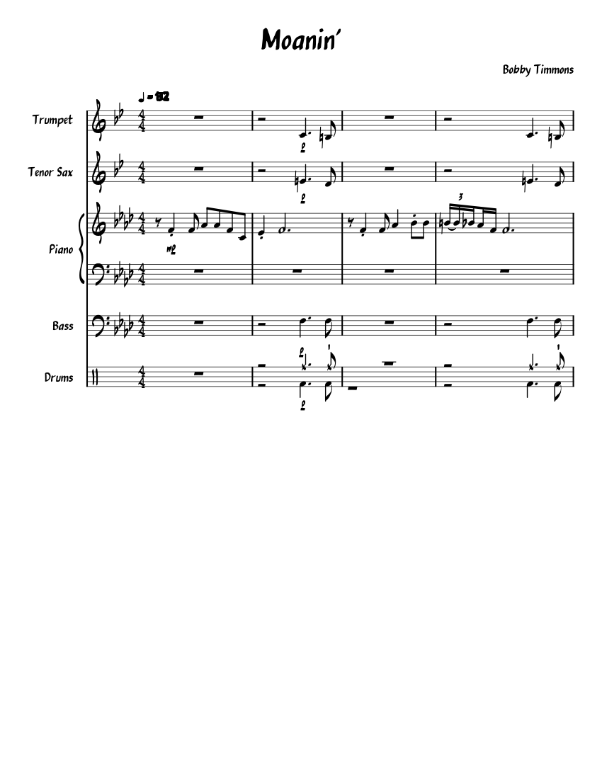 Moanin By Bobby Timmons (UNFINISHED) Sheet Music For Piano, Saxophone ...