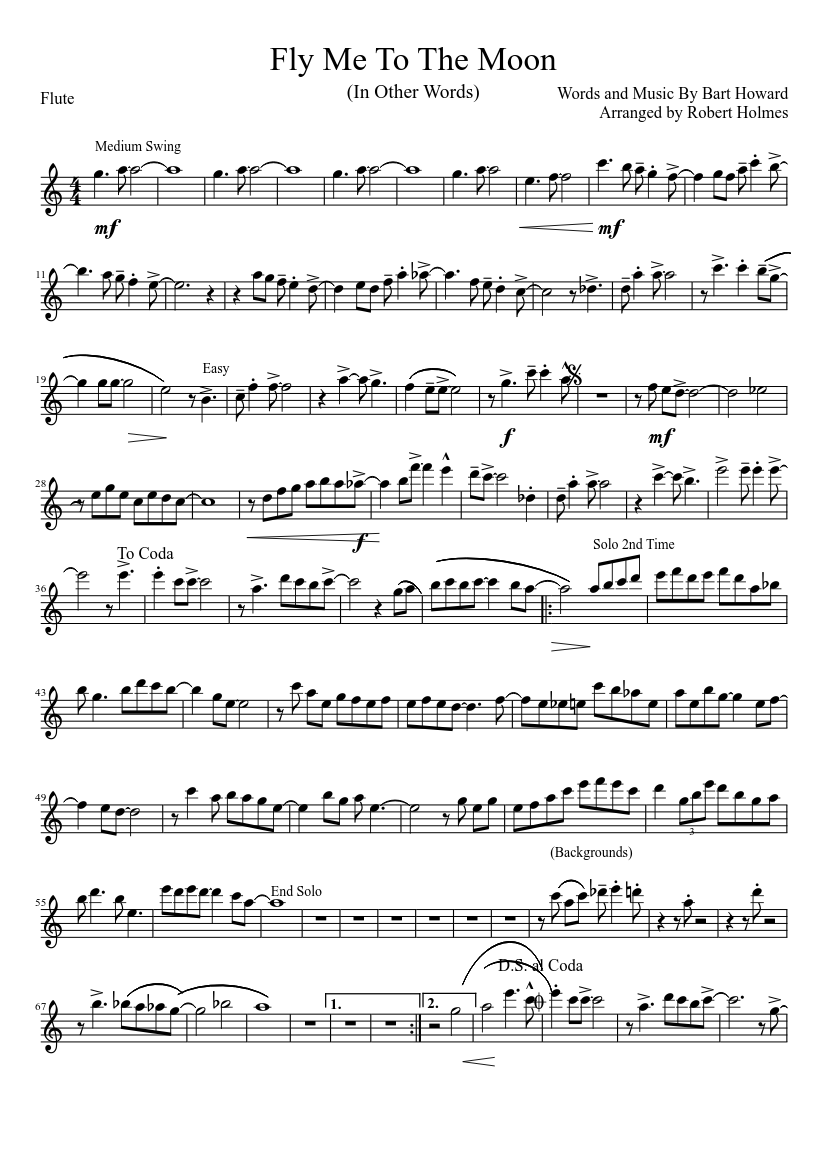 Fly Me To The Moon Flute Sheet Music For Cornet Solo Musescore Com fly me to the moon flute sheet music