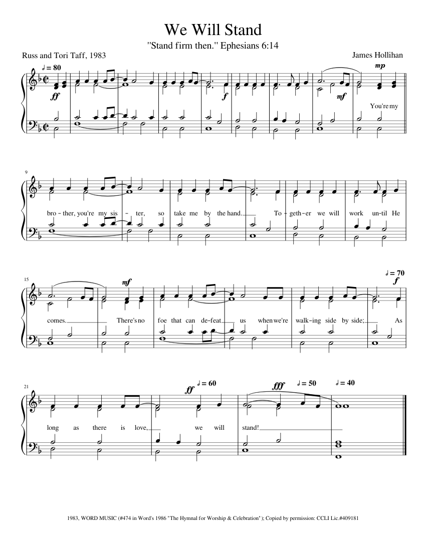 We Will Stand Sheet music for Piano (Solo) Easy | Musescore.com