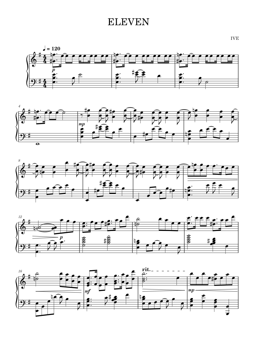 ELEVEN – IVE (아이브) Sheet music for Piano (Solo) | Musescore.com