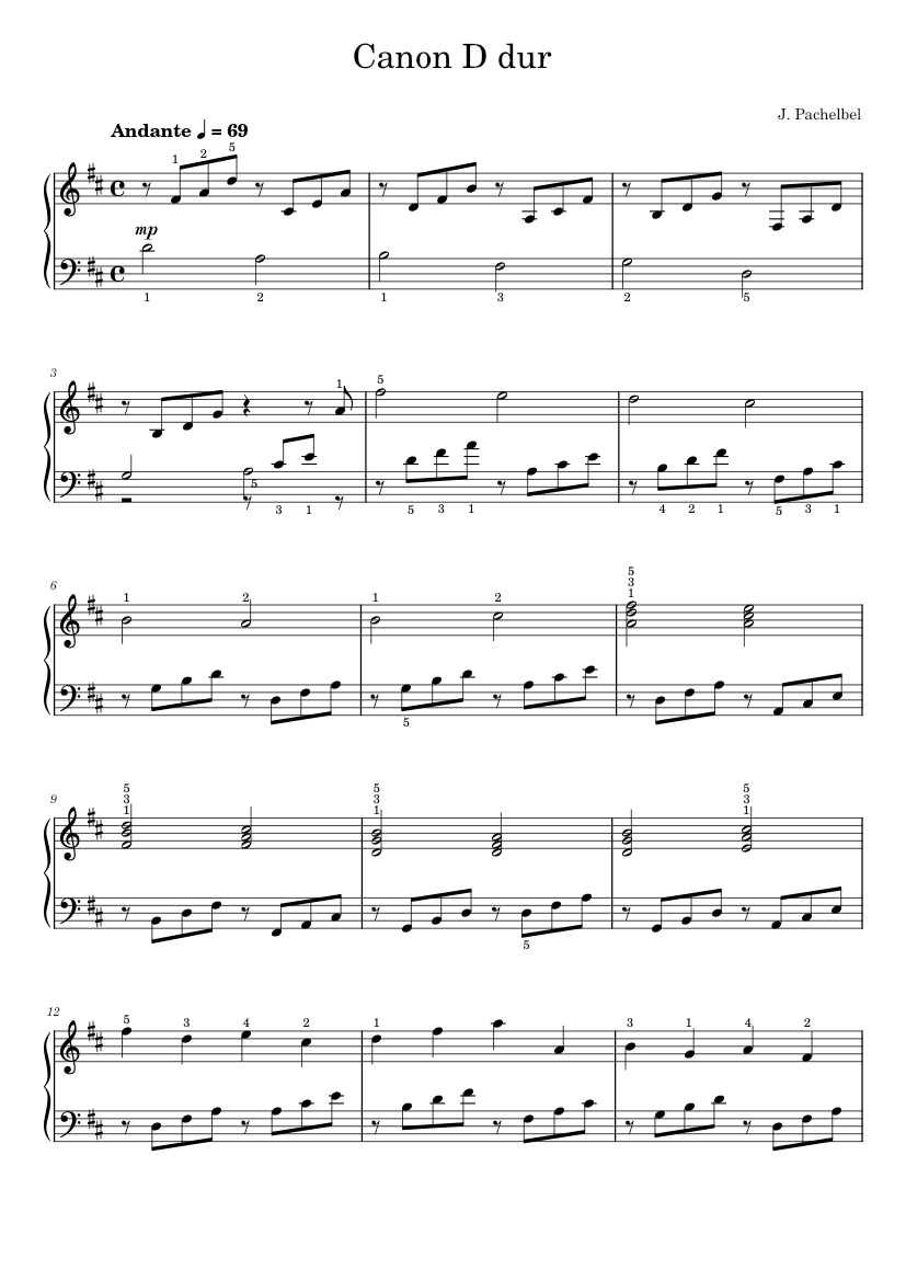 Canon and Gigue in D major, P.37 – Johann Pachelbel Canon D dur Sheet music  for Piano (Solo) | Musescore.com