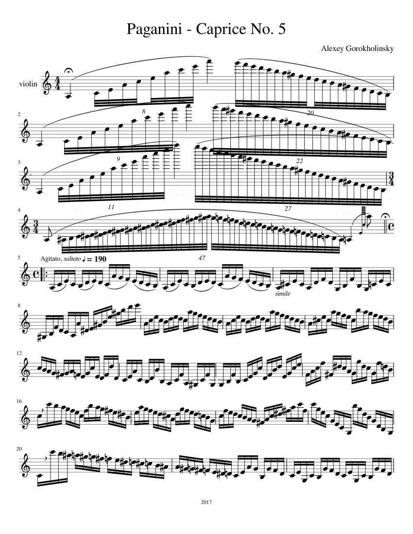 Paganini - Caprice No. 5 Sheet music for Clarinet in b-flat (Solo) |  Download and print in PDF or MIDI free sheet music | Musescore.com