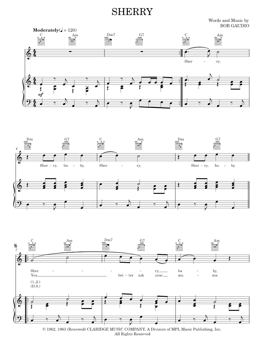 Play Official version of Sherry Sheet Music by The Four Seasons for ...