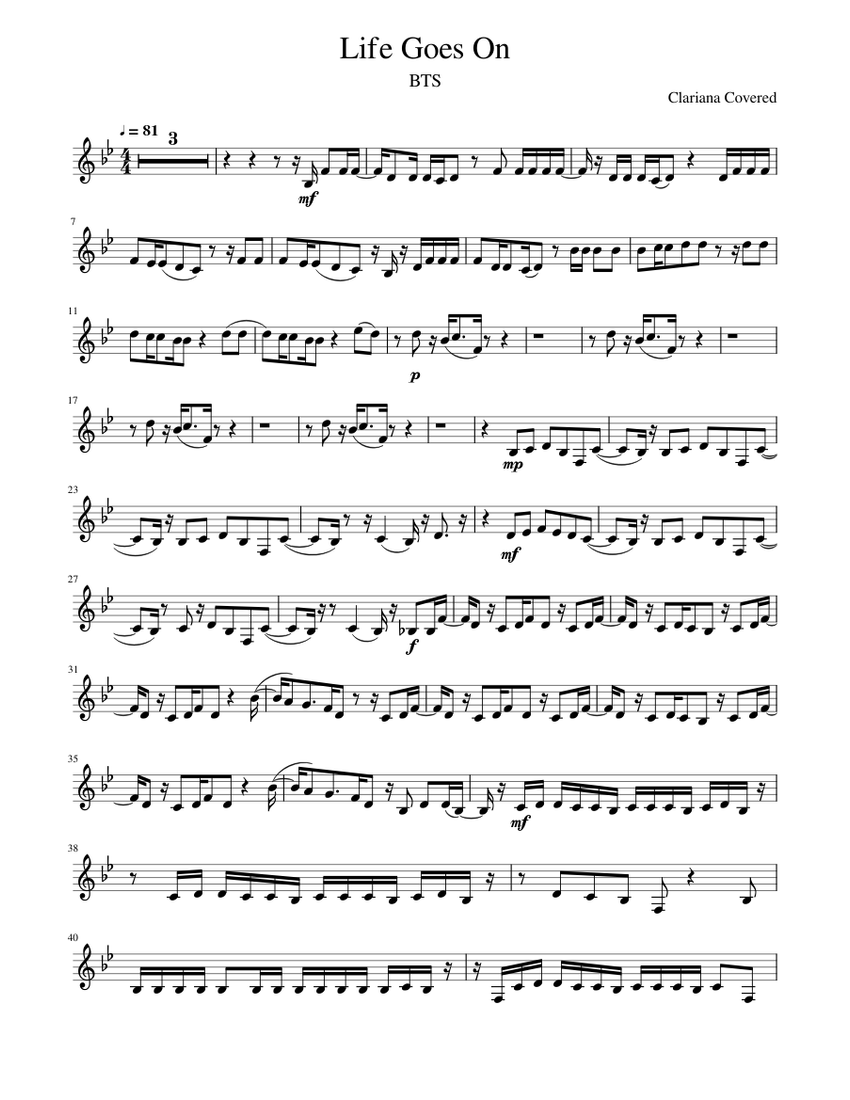 Life Goes On - BTS Sheet music for Clarinet (In B Flat) (Solo