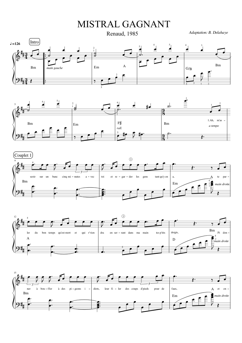 Mistral Gagnant, easy piano Sheet music for Flute (Solo) | Musescore.com