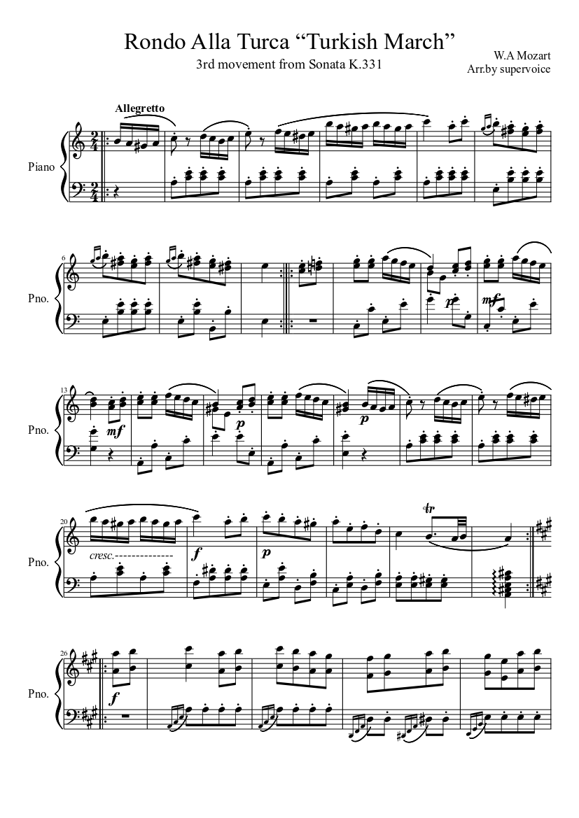 Rondo Alla Turca “Turkish March” Sheet music for Piano (Solo) |  Musescore.com