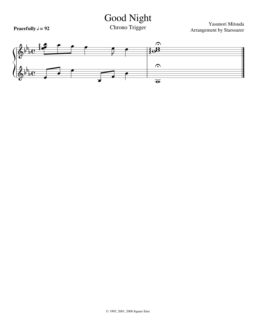 Chrono Trigger - 10 "Good Night" Sheet music for Piano (Solo) Easy |  Musescore.com