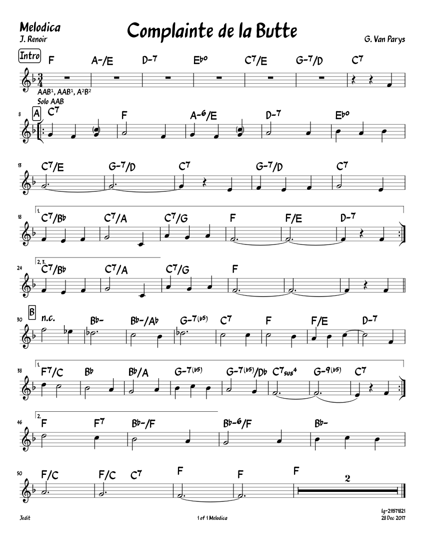 Complainte de la Butte Sheet music for Melodica (Solo) | Musescore.com