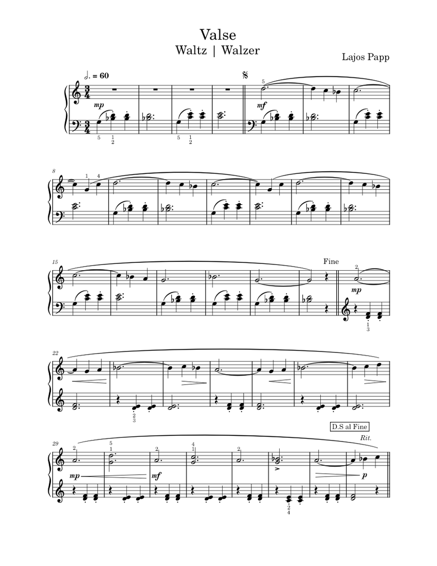 Valse – Lajos Papp Sheet music for Piano (Solo) | Musescore.com