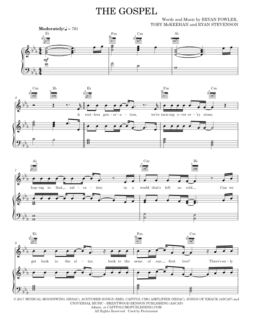 Play Official version of The gospel sheet music by Ryan Stevenson for ...
