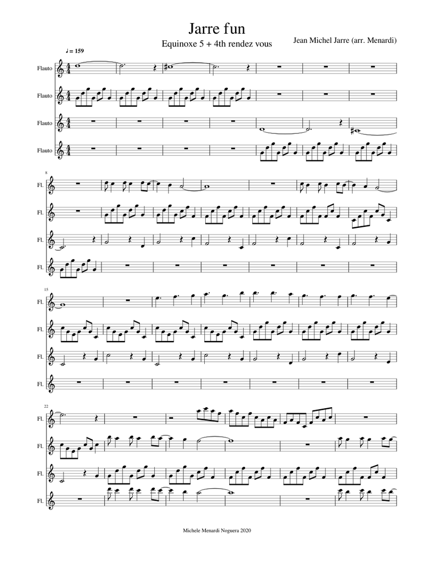 Jarre fun (Equinoxe 5 and Fourth rendez vous) by Jean Michel Jarre for  flute quartet Sheet music for Flute (Mixed Quartet) | Musescore.com