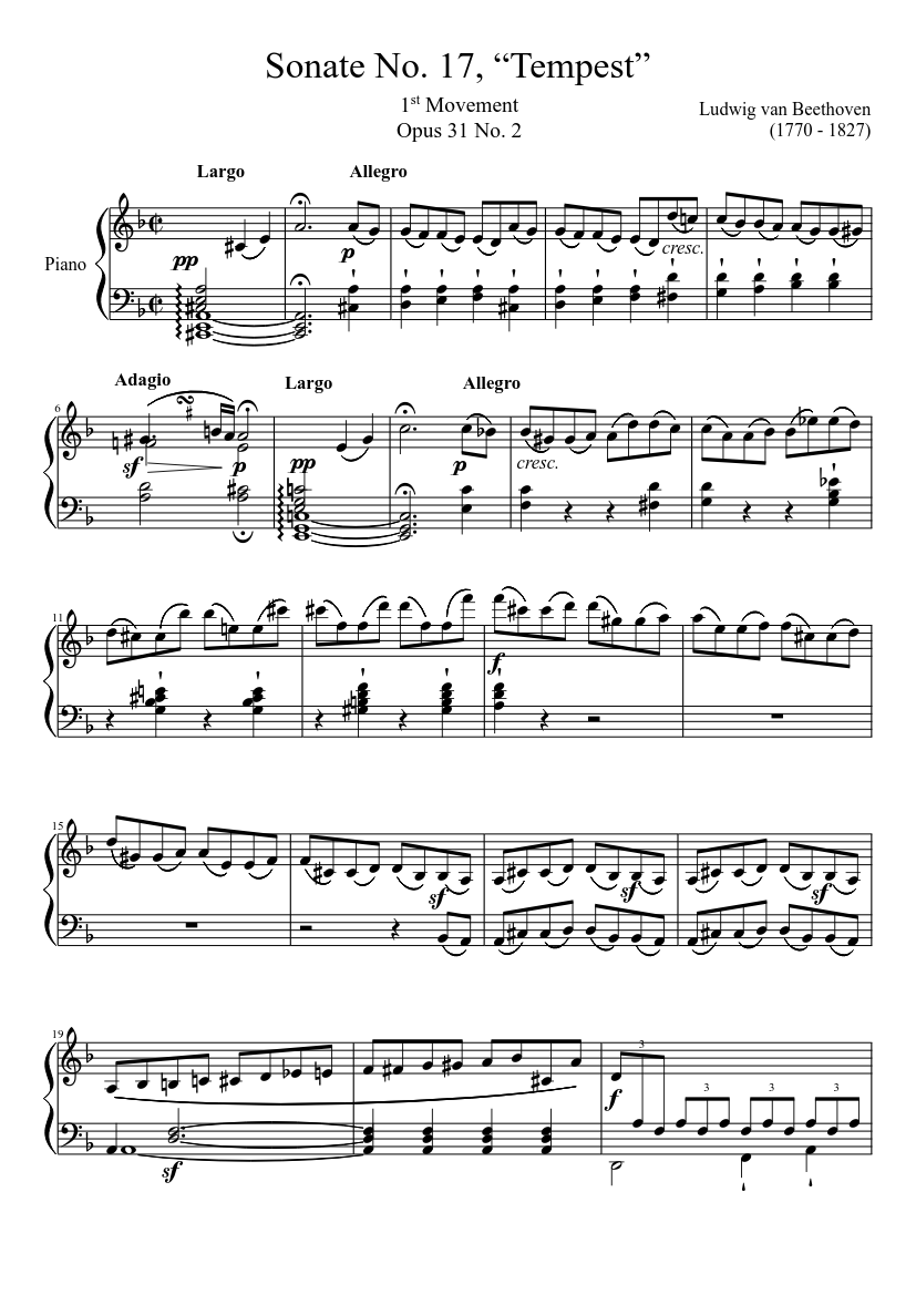 Sonate No. 17, “Tempest” 1st Movement Sheet music for Piano (Solo) |  Musescore.com