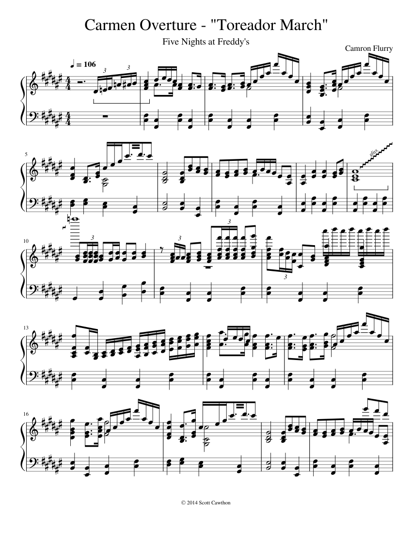 Freddy's Music Box (The Toreador March) Sheet music for Piano (Solo) |  Musescore.com