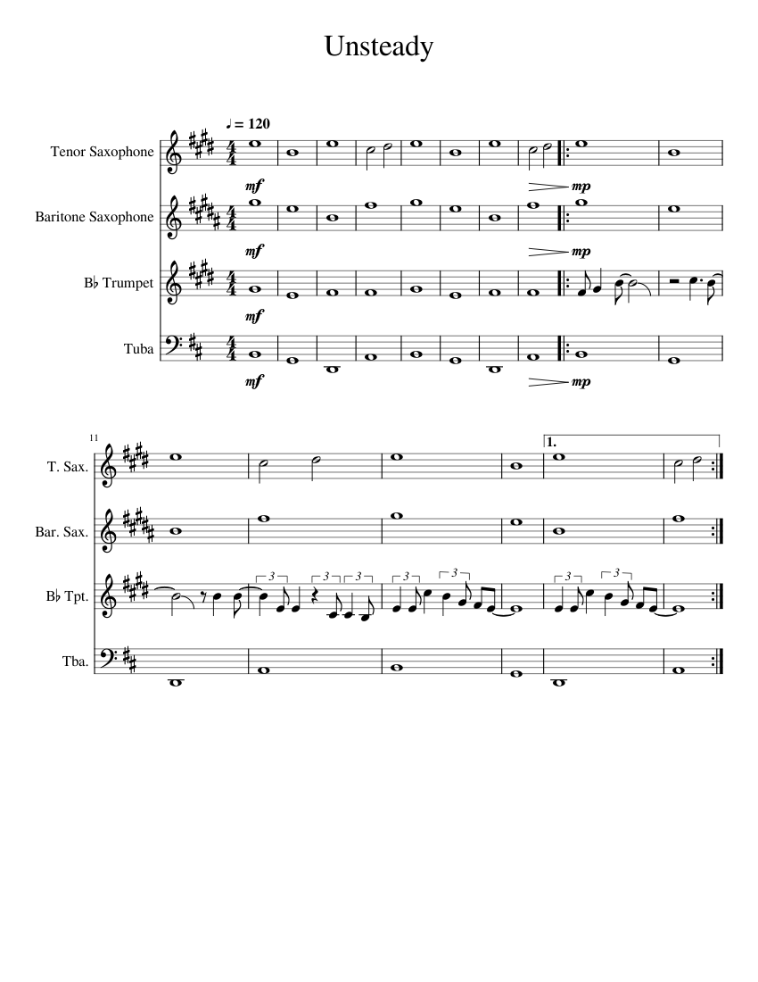 Unsteady Sheet music for Trumpet (In B Flat), Tuba