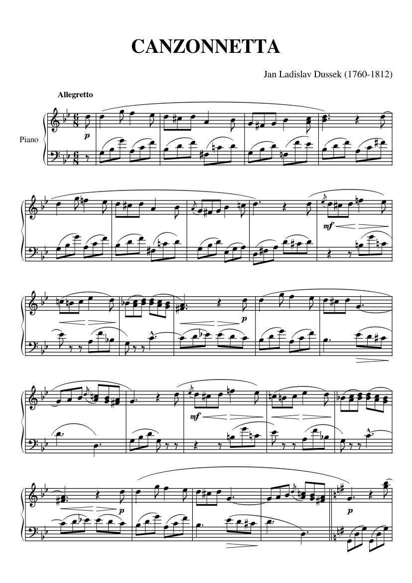 CANZONETTA (Dussek) Sheet Music for Piano (Solo) | MuseScore.com
