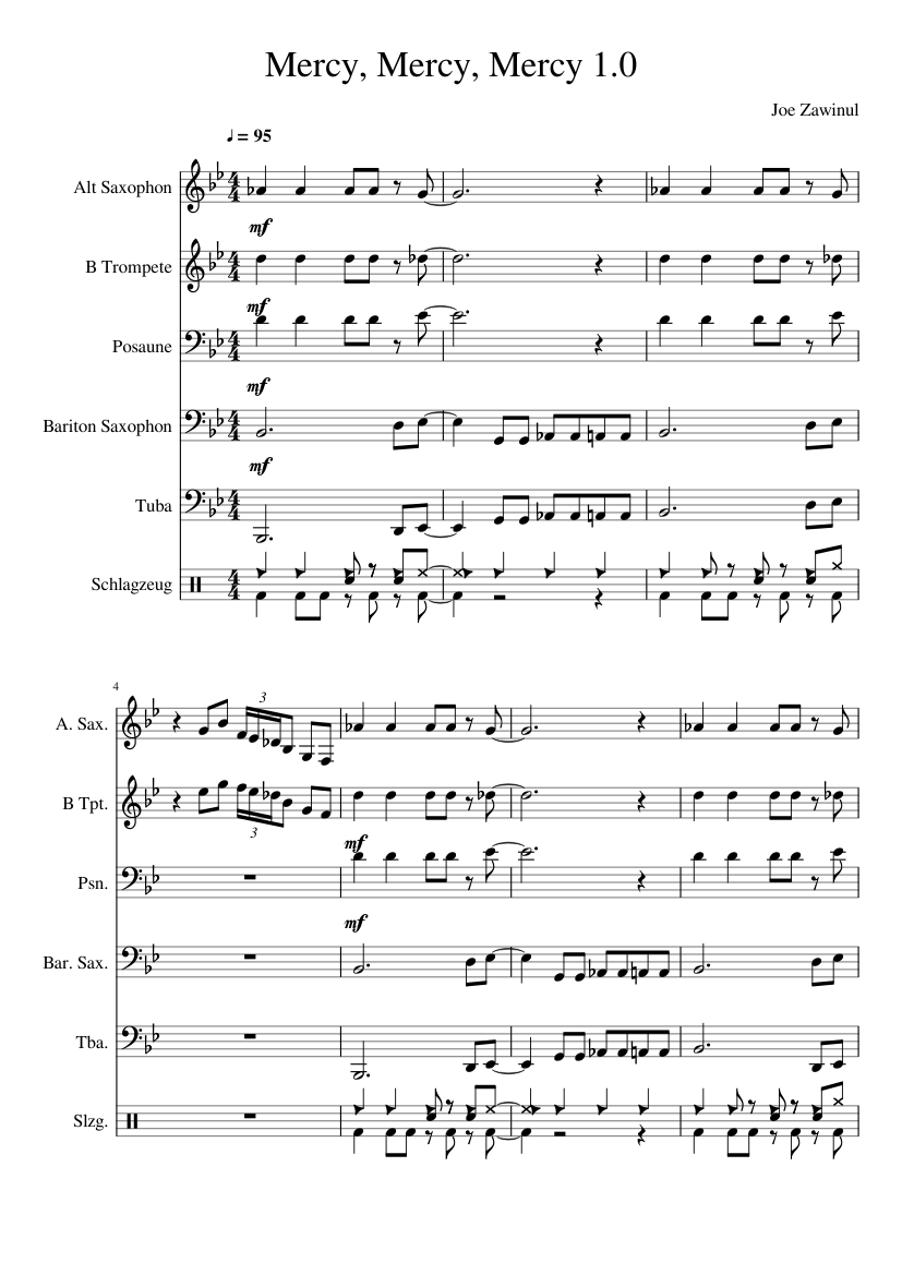 Mercy Mercy Mercy Sheet music for Trombone, Tuba, Saxophone alto