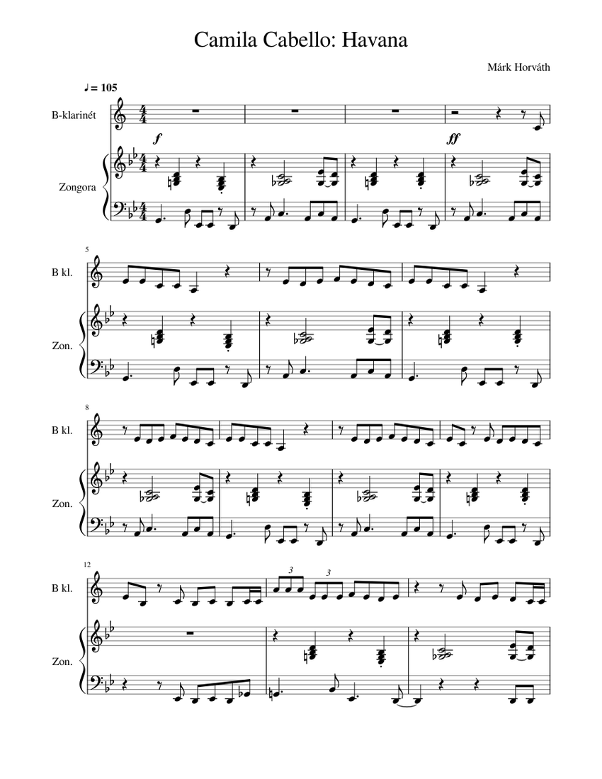 Havana Sheet music for Piano, Clarinet in b-flat (Solo) | Musescore.com
