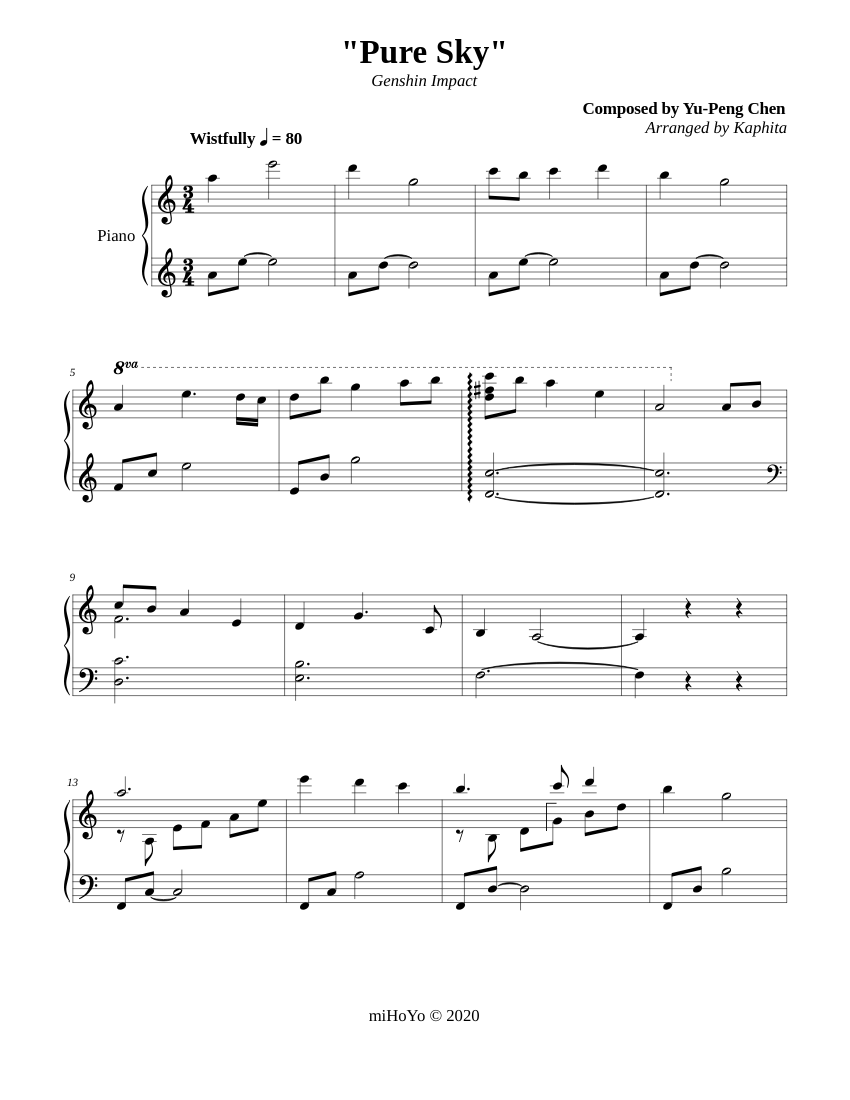 Genshin Impact - Pure Sky Sheet music for Piano (Solo) Easy | Musescore.com