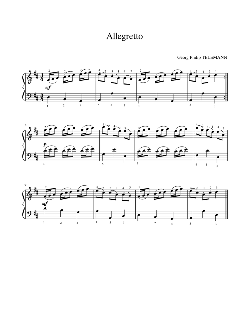 Georg Philip Telemann - Allegretto Sheet music for Piano (Solo) Easy ...