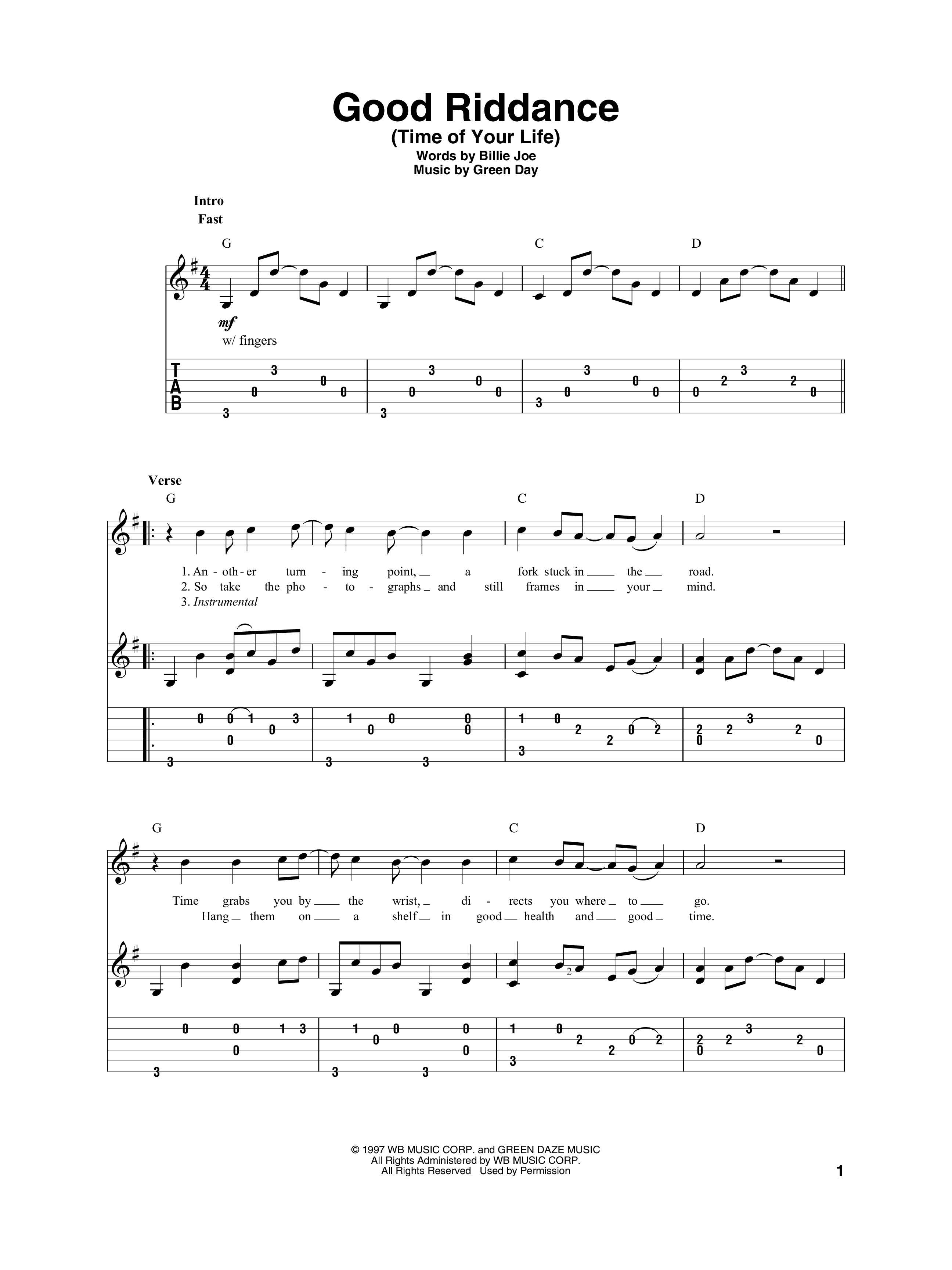 Play Official version of Good Riddance (Time of Your Life) sheet music ...