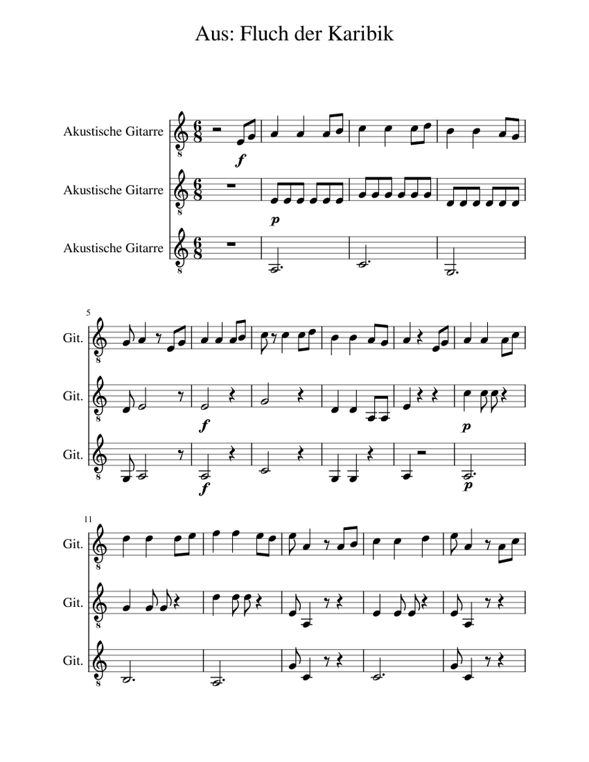 Aus: Fluch der Karibik Sheet music for Guitar (Mixed Trio) | Download and  print in PDF or MIDI free sheet music | Musescore.com