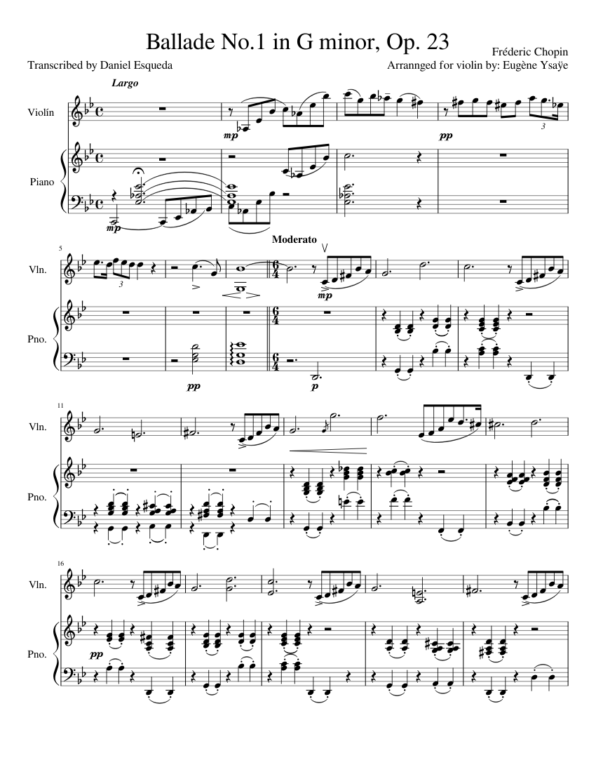 Ballade No.1 in G minor, Op. 23 - Violin and Piano [WIP] Sheet music for  Piano, Violin (Solo) | Musescore.com