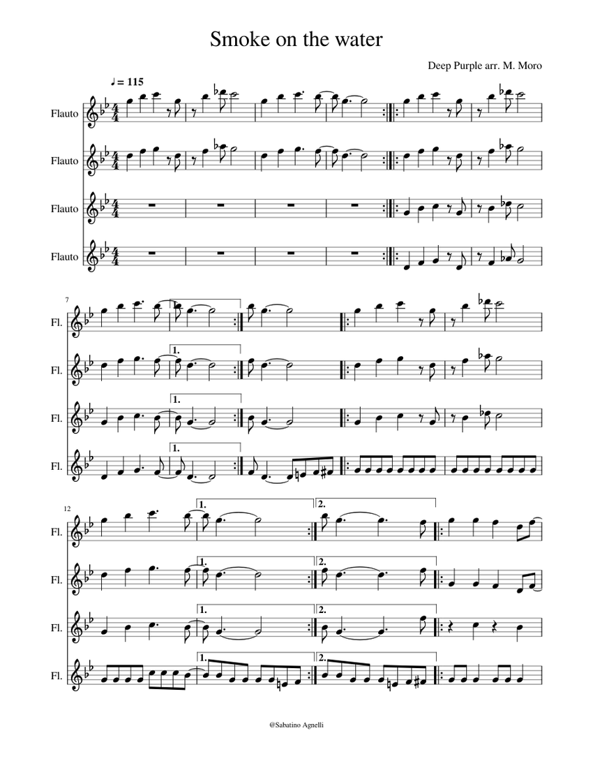 Smoke on the water Sheet music for Flute (Woodwind Quartet) | Musescore.com