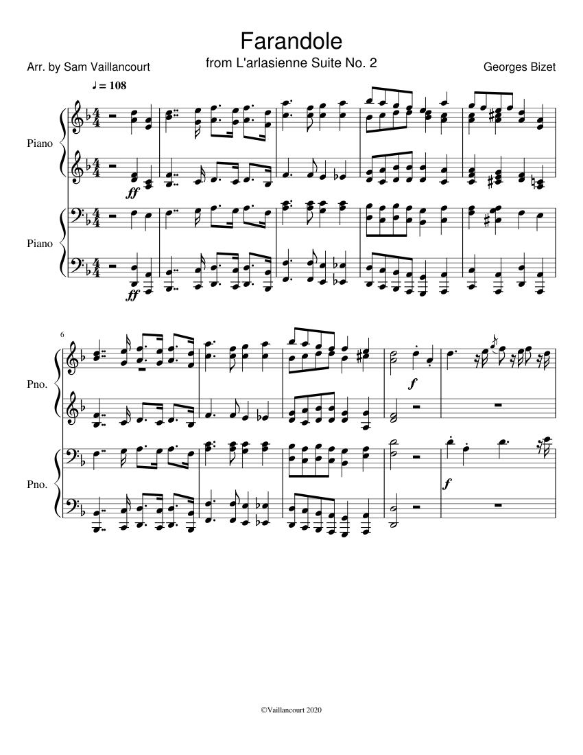 Farandole arrangement 4 hands Sheet music for Piano (Piano Duo) |  Musescore.com