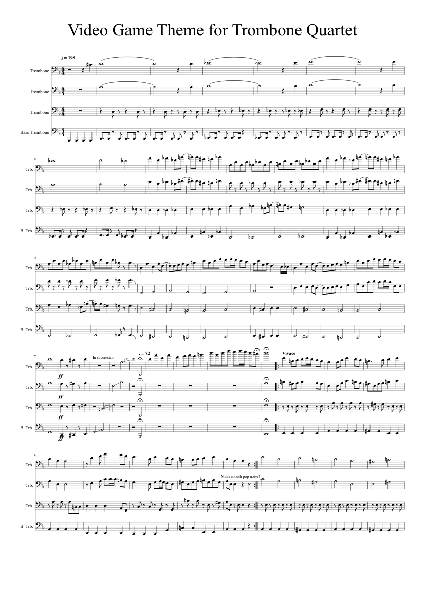 Video Game Medley for Trombone Quartet Sheet Music for Trombone (Mixed ...