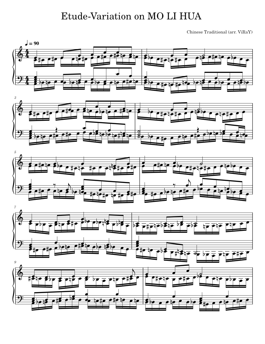 Etude-Variation on Mo Li Hua Sheet music for Piano (Solo) | Musescore.com