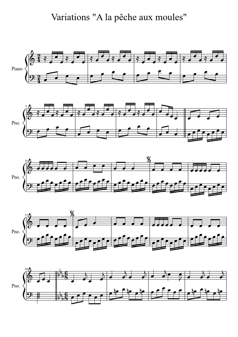 A la pêche aux moules" Vatiations By Nath0016 Sheet music for Piano (Solo)  | Musescore.com