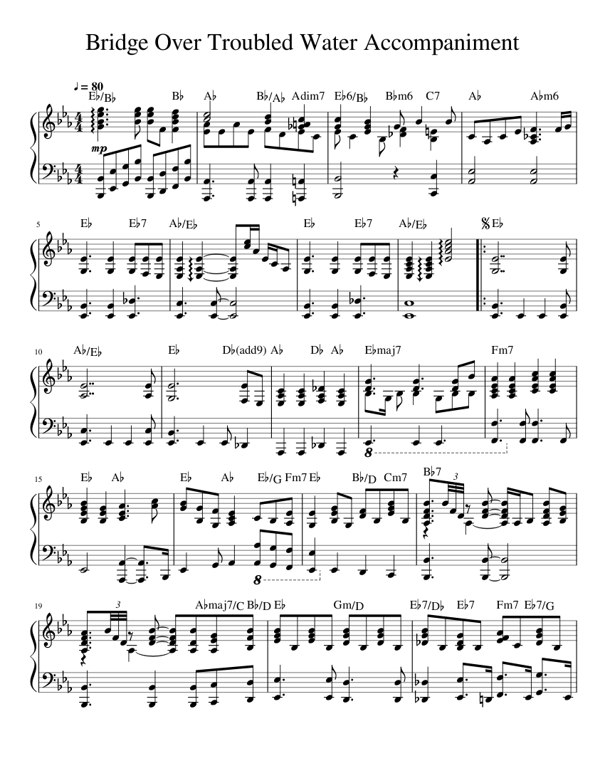 Bridge Over Troubled Water Accompaniment (Just like the song) Sheet music  for Piano (Solo) | Musescore.com