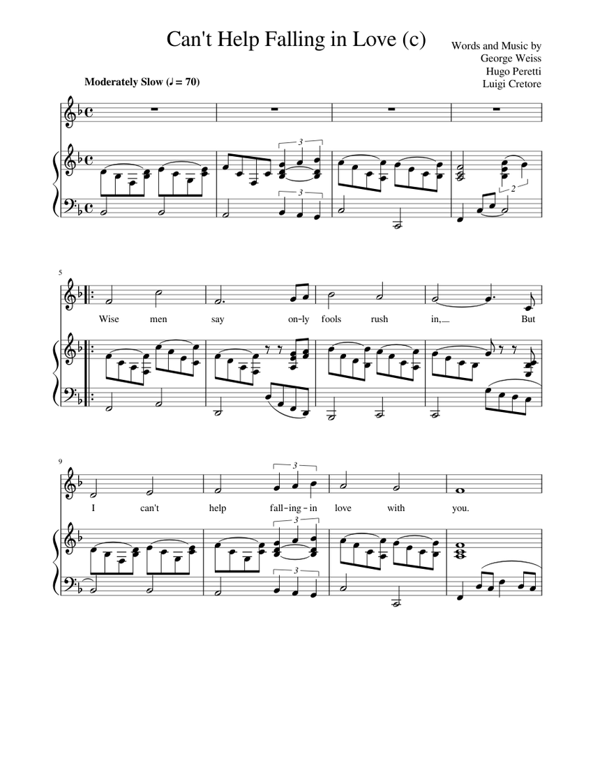 Can't Help Falling in Love (c) Sheet music for Piano, Vocals (Piano