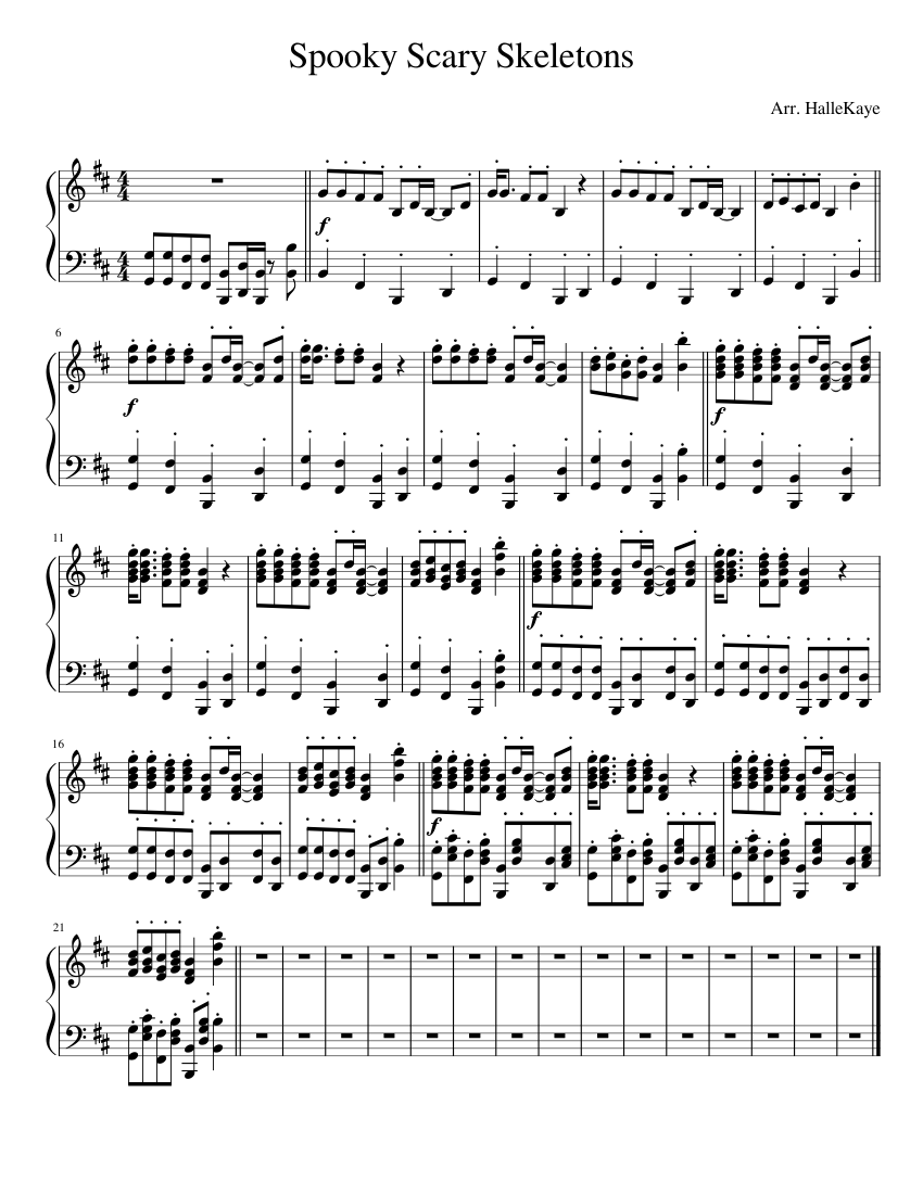 Spooky Scary Skeletons Sheet music for Piano (Solo) | Musescore.com