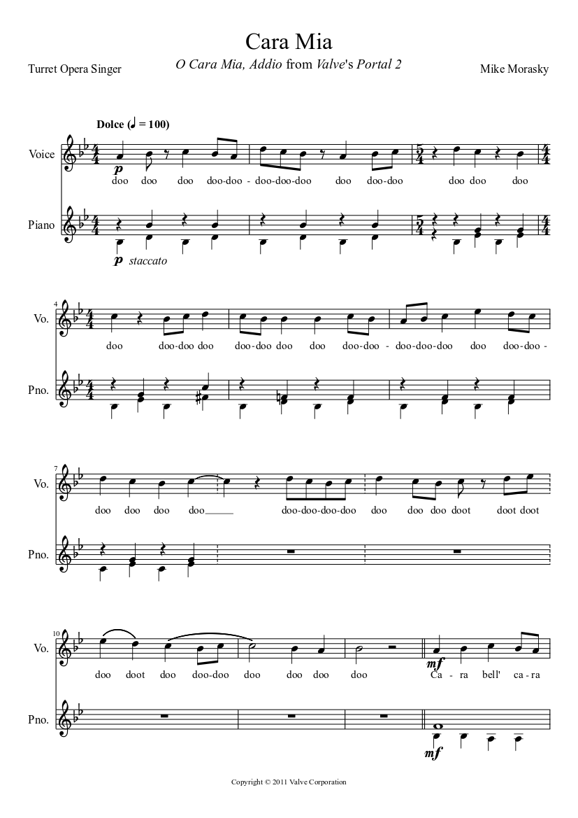 Cara Mia Sheet music for Piano, Voice (other) (Piano-Voice) | Musescore.com