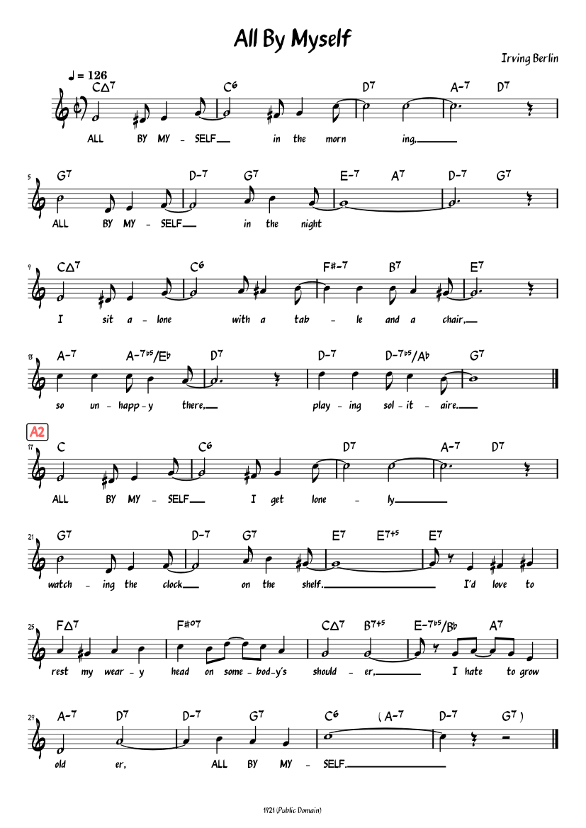 All by Myself (Lead sheet with lyrics ) Sheet music for Piano (Solo ...
