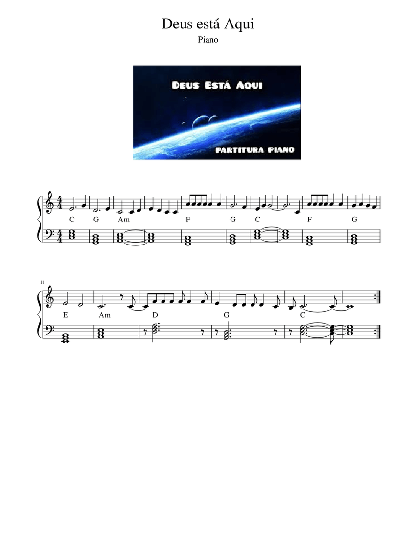 Deus está Aqui Piano Sheet music for Piano (Solo)