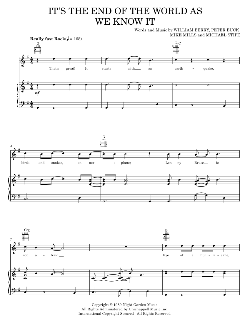its the end of the world as we know it and i feel fine Sheet music for Piano, Vocals by R.E.M
