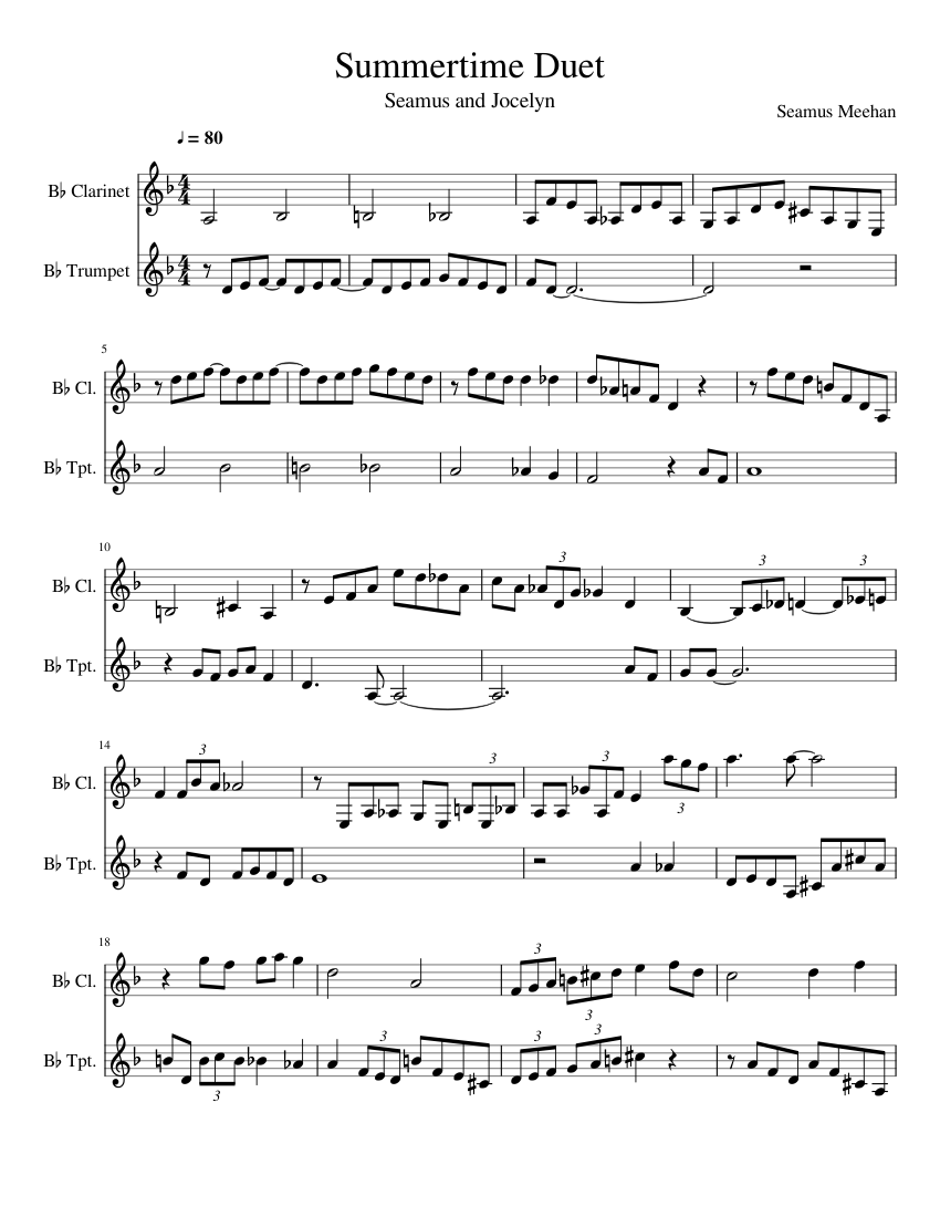 Summertime Duet Sheet music for Clarinet in b-flat, Trumpet in b-flat  (Mixed Duet) | Musescore.com