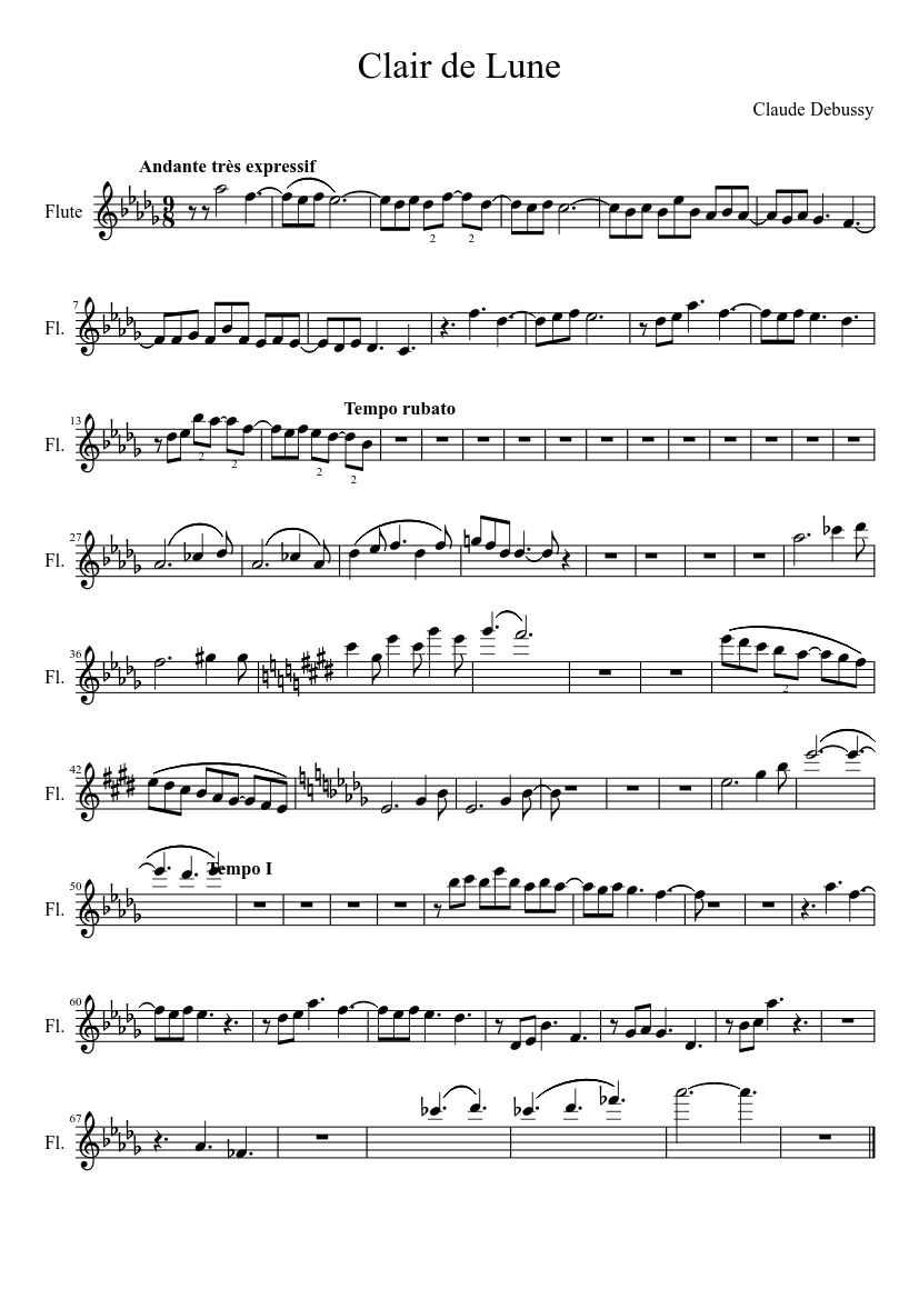 Flauto Clair De Lune Sheet Music For Flute Solo Musescore Com