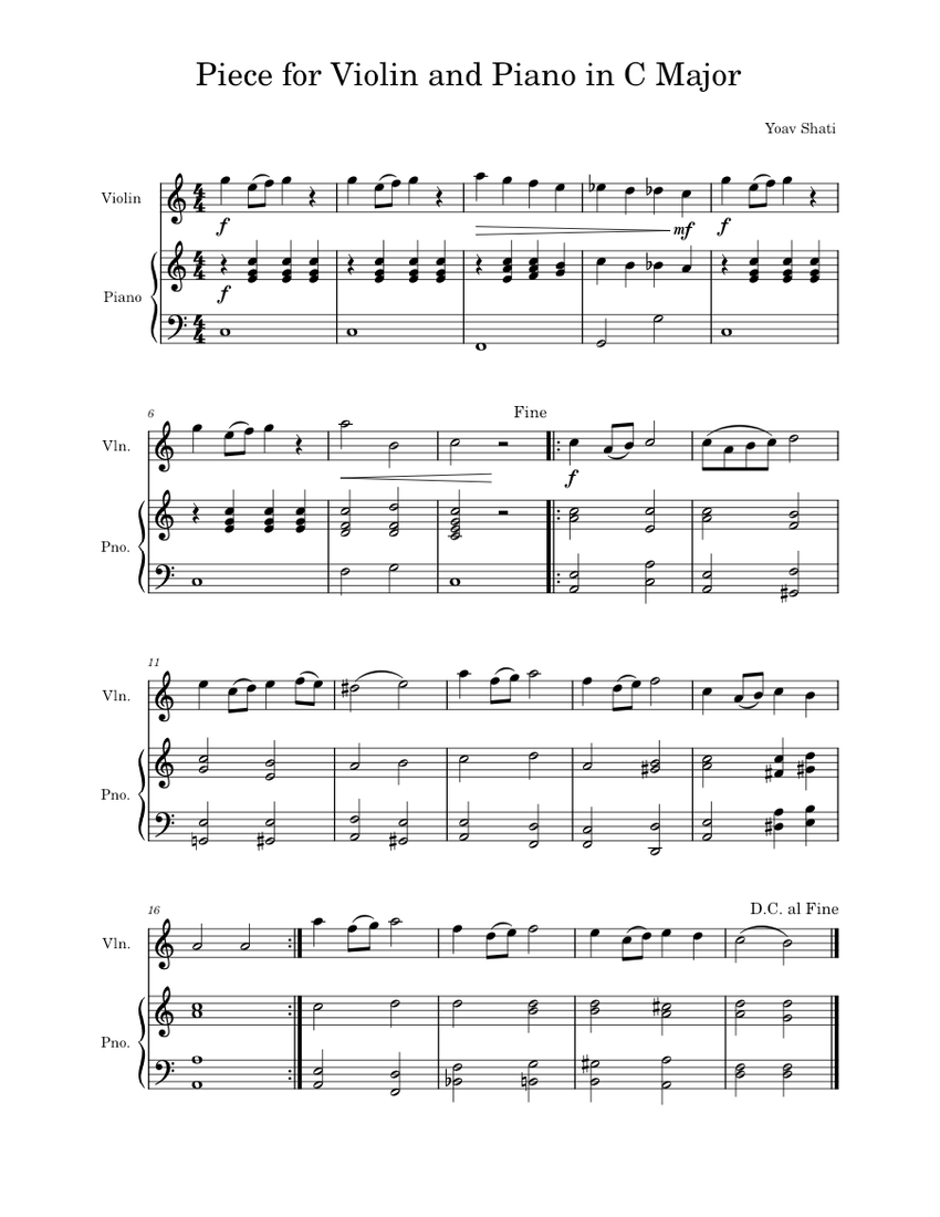 Piece for Violin and Piano in C Major Sheet music for Piano, Violin ...
