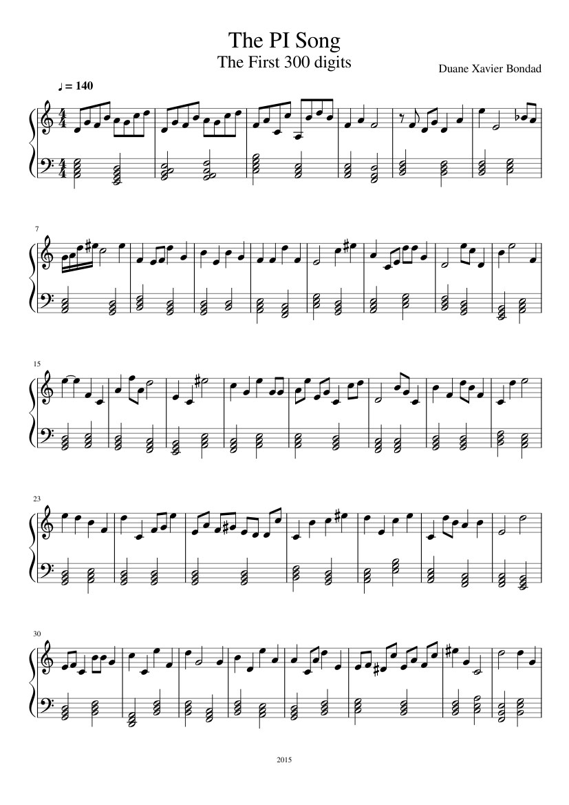 The Pi Song Sheet Music For Piano Solo Musescore Com