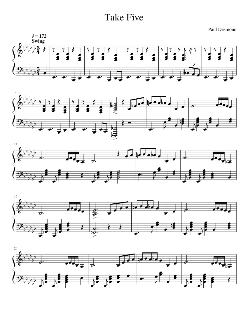 Take Five Terrence Shider Piano Solo Sheet music for Piano (Solo) |  Musescore.com