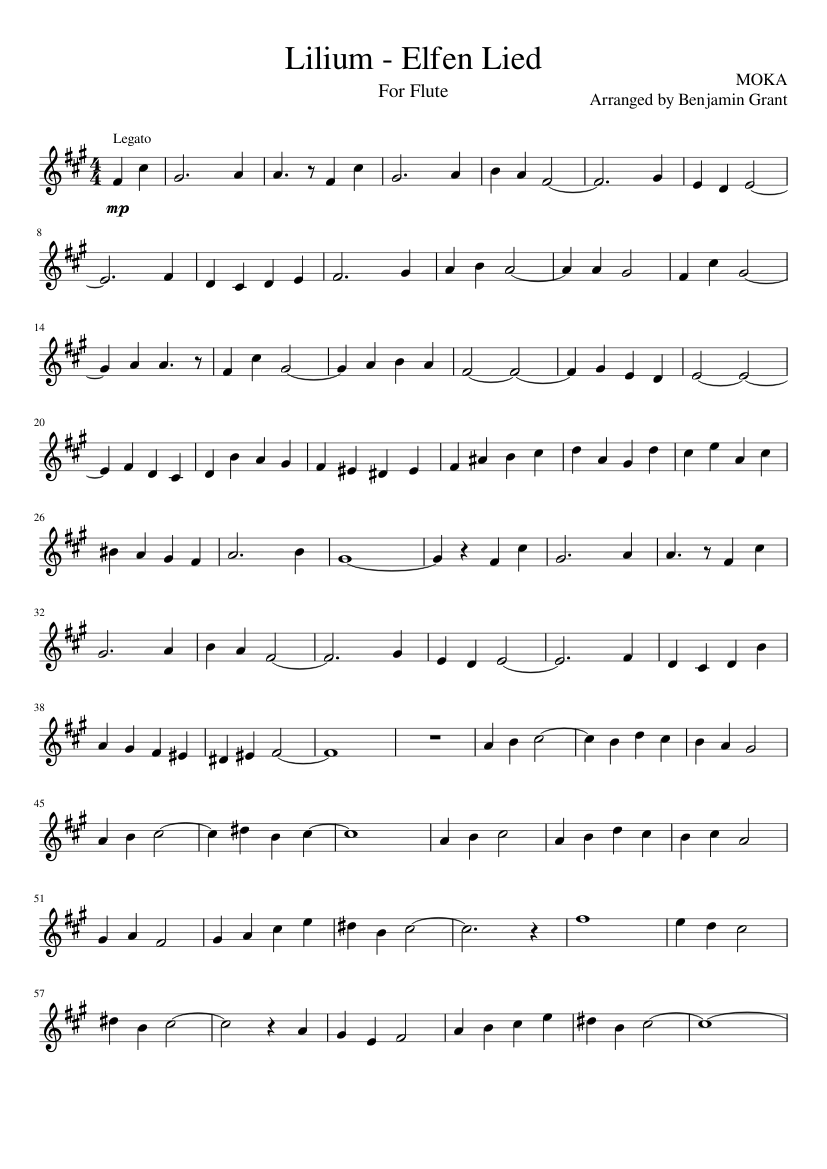 Lilium - Elfen Lied (flute version) Sheet music for Flute (Solo) |  Musescore.com